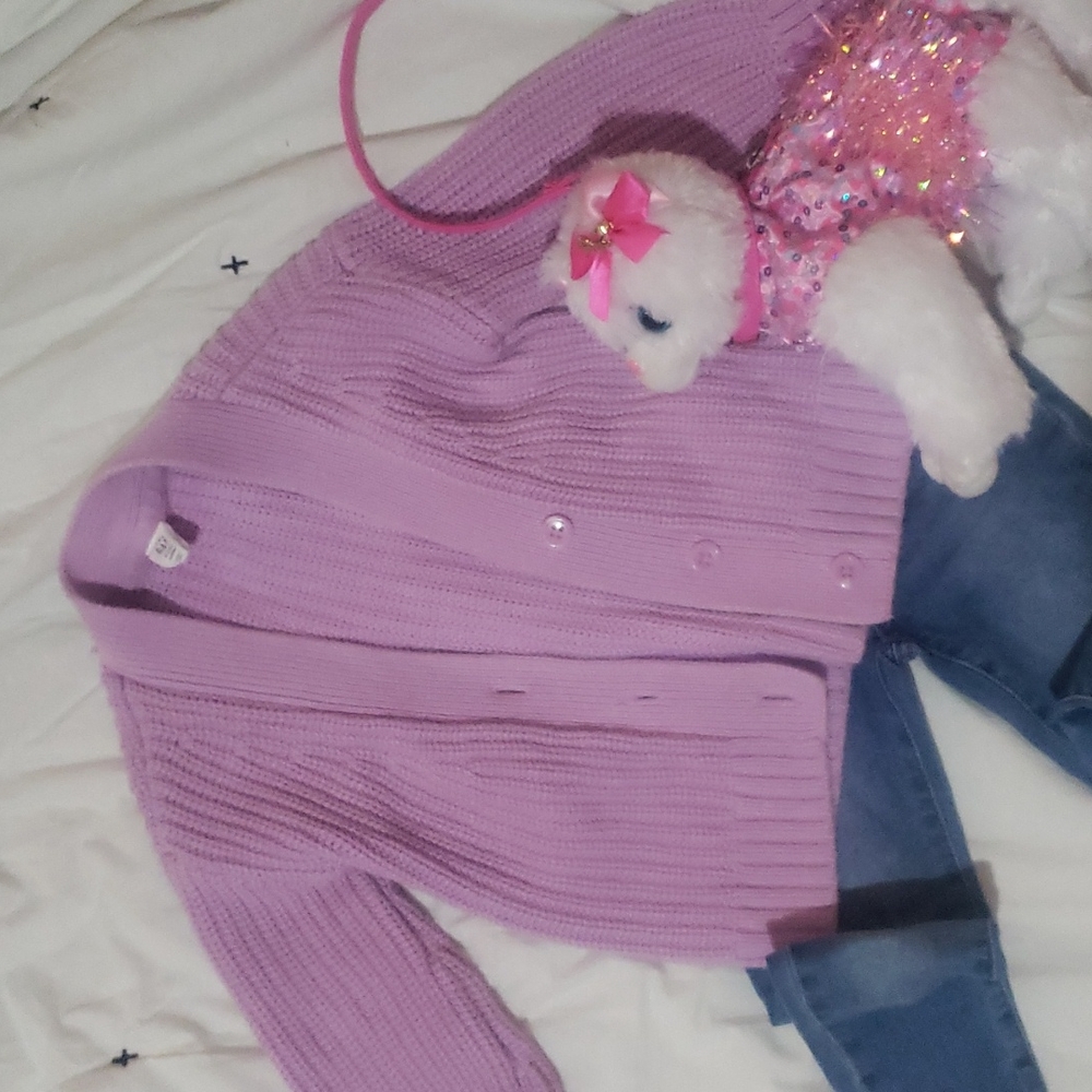 THICK, purple Gap cardigan